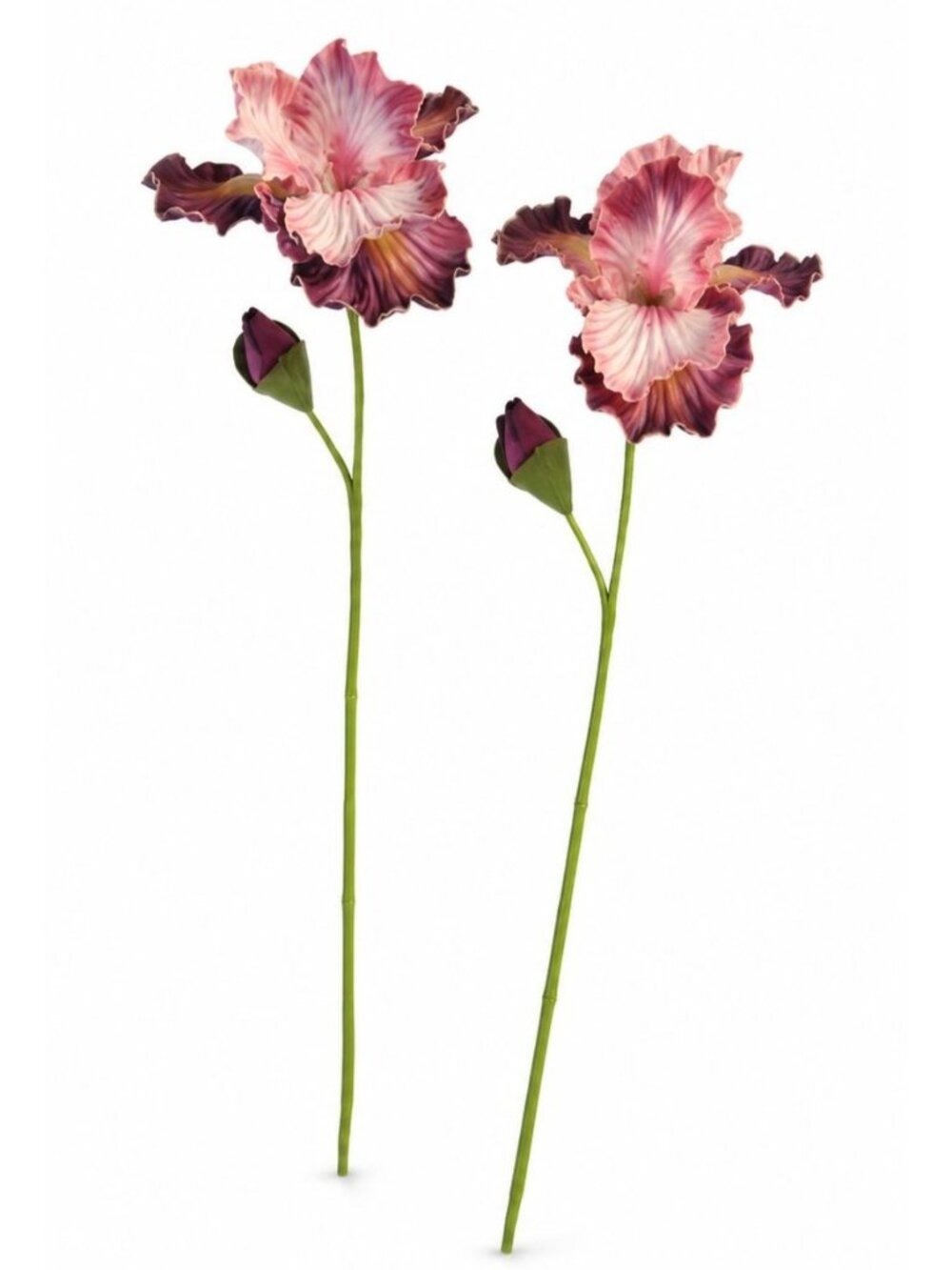 Iris Stems Set of 2 Blush Pink Plum Purple Real Touch 21 Inch Faux Flowers